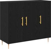 vidaXL - Dressoir - Zwart - Eiken - 90 x 34 x 80 cm - Bewerkt hout