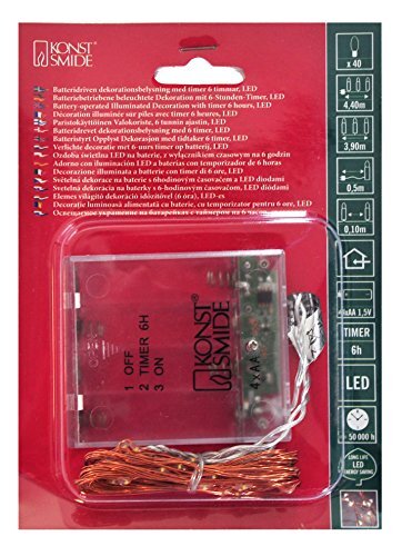 KONSTSMIDE 1461-860, Micro LED Fairy Lights, 6h Timer, 40 Amberkleurige diodes, Batterij Werkt, Interne, Koperdraad