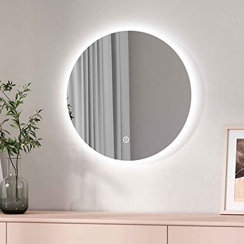 EMKE Badkamerspiegel, LED, rond, 50 cm, koudwit, 6500 K, met touch-schakelaar