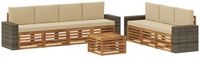 vidaXL - Bank loungeset - 4 zitplekken - Massief acaciahout - Natuurlijk en beige