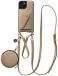 AVY Leren Hoesje geschikt voor Apple iPhone 15 | Met Koord, Wallet en Pouch | Compatibel met MagSafe | Leather Case met 30CM & 130CM Koord | Leather Set | Beige