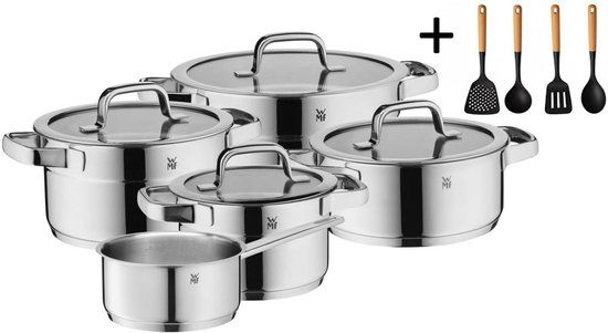 WMF Pannenset Compact Cuisine 5-Delig Inclusief GRATIS Cookinglife Kookgerei set - Kookpan ø 16, 16, 20 en 20 cm en Steelpan ø 14 cm