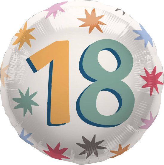 Folat Folieballon Starburst 18 jaar (45 cm)