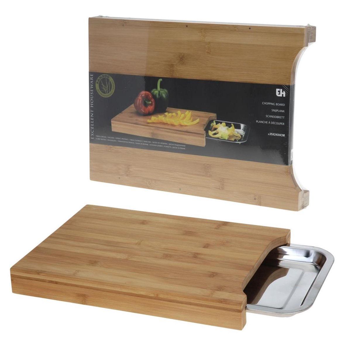 Bamboe snijplank - Met opvangbak - Bruin