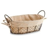 Zeller Countrystyle Bread Basket with Handles, Wire/Linen, Brown/Beige, 30 x 21 x 11 cm