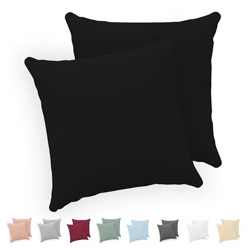 Twinzen® Kussensloop 40x40 cm (Set van 2) - 100% Katoen Jersey 150 GSM - Zwart