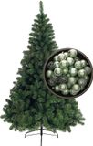 Bellatio Decorations sapin de Noël H210 cm - avec boules de Noël vert menthe