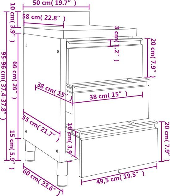 vidaXL Commerciële keukenkasten met 3 lades 2 stuks 50x60x96 cm Roestvrij staal