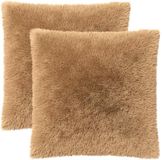 vidaXL - Kussensloop - 2 stuks - HEERLEN - Taupe - 55 x 55 cm - PV Fleece