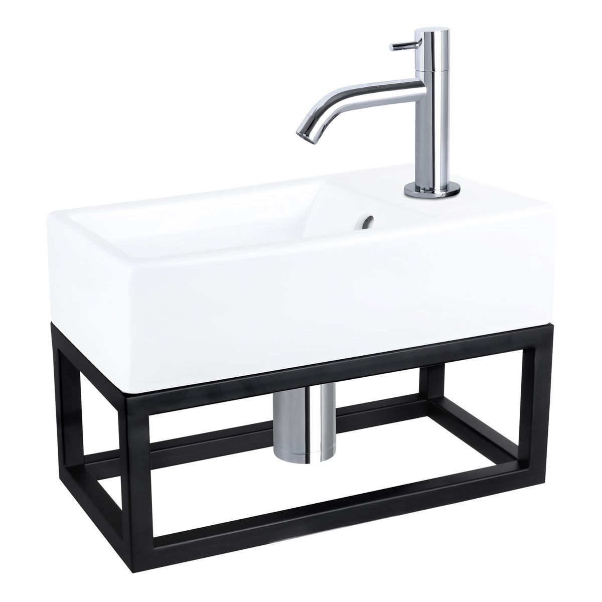 Differnz Fonteinset Force Rechthoek 40x22x27cm Keramiek Wit Handdoekrek Gebogen Toiletkraan Clickwaste Sifon Chroom