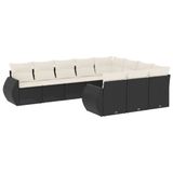 vidaXL 10-delige Loungeset met kussens, polyrattan, zwart