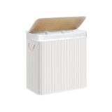 SONGMICS Panier à linge 150 litres - 3 compartiments de tri - Bambou - Blanc - LCB091W01