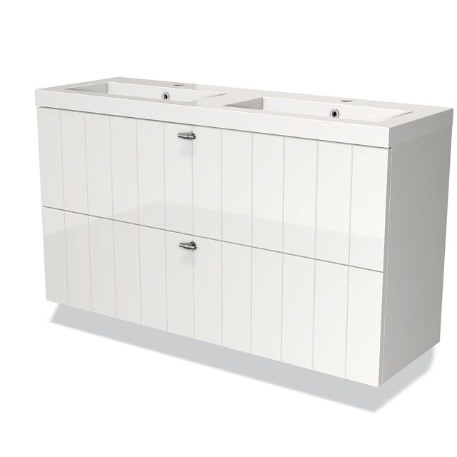 Maxaro Badkamermeubel 120cm Modulo Slim Hoogglans Wit 2 Lades Lamel Wastafel Mineraalmarmer