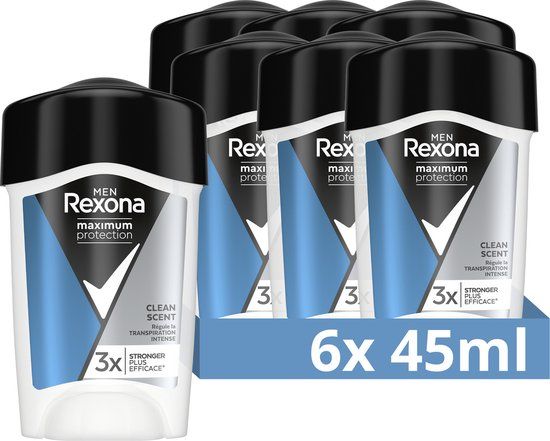 Rexona Men Maximum Protection Anti-Transpirant Crème Stick - Clean Scent - 6 x 45ml