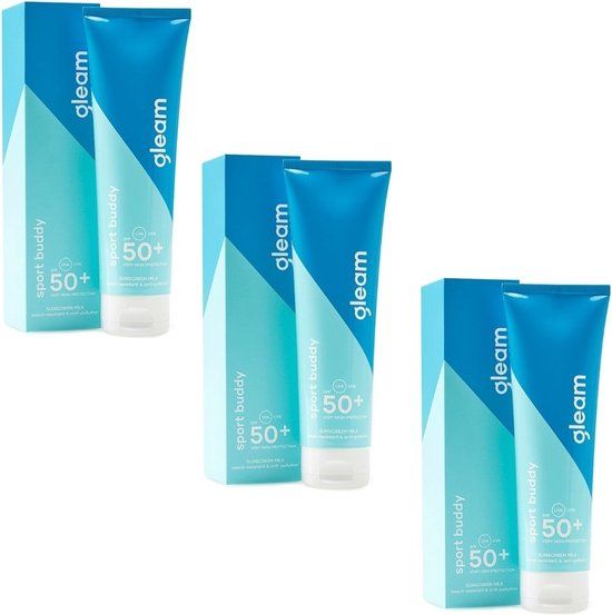 Gleam - Sport Zonnebrand XL Voordeelverpakking SPF50+ - 3 x 125ml - Waterproof - Parfumvrij