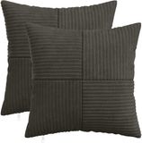vidaXL - Kussensloop - 2 stuks - ALMELO - Antracietkleurig - 30 x 30 cm - corduroy