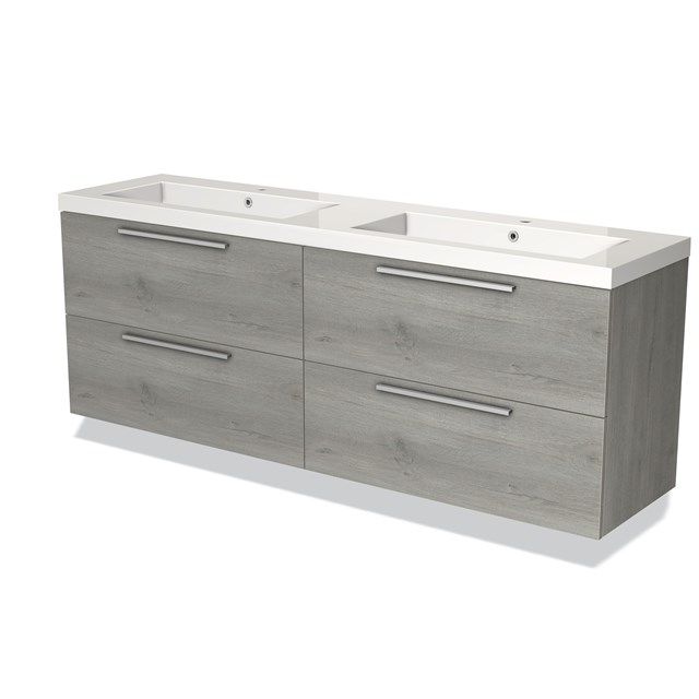 Maxaro Badkamermeubel 180cm Modulo Grijs Eiken 4 Lades Vlak Wastafel Mineraalmarmer