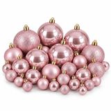 Mica Decorations Kerstballenset Roze 46 Stuks - Onbreekbare Kerstballen van Gerecycled Polystyreen - Kerstbal met Diameter 8 cm - Glanzende, Matte en Glitter Afwerking - Ø8 cm