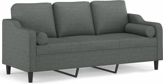 vidaXL Driezitsbank met sierkussens 180 cm stof donkergrijs