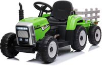 FINOOS Elektrische tractor 12 V met schep en afneembare aanhanger, elektrisch voertuig voor kinderen, vrijstaande tractor, met ledlicht, muziek en claxon, afstandsbediening 2,4 G, 2-5 km/u, groen