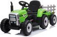 FINOOS Elektrische tractor 12 V met schep en afneembare aanhanger, elektrisch voertuig voor kinderen, vrijstaande tractor, met ledlicht, muziek en claxon, afstandsbediening 2,4 G, 2-5 km/u, groen