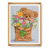 Trimits Grote kruissteek borduurset - geteld borduurwerk voor volwassenen, beginners, kinderen, kerstcadeaus, muurkunst voor thuis, Aida canvas 11 draden 44 x 57 cm, teddybeer (frame