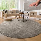 Paco Home Woonkamer Tapijt Kortpolig Wasbaar Zacht Uni Effect Bont Antislip 200 cm Rond Grijs