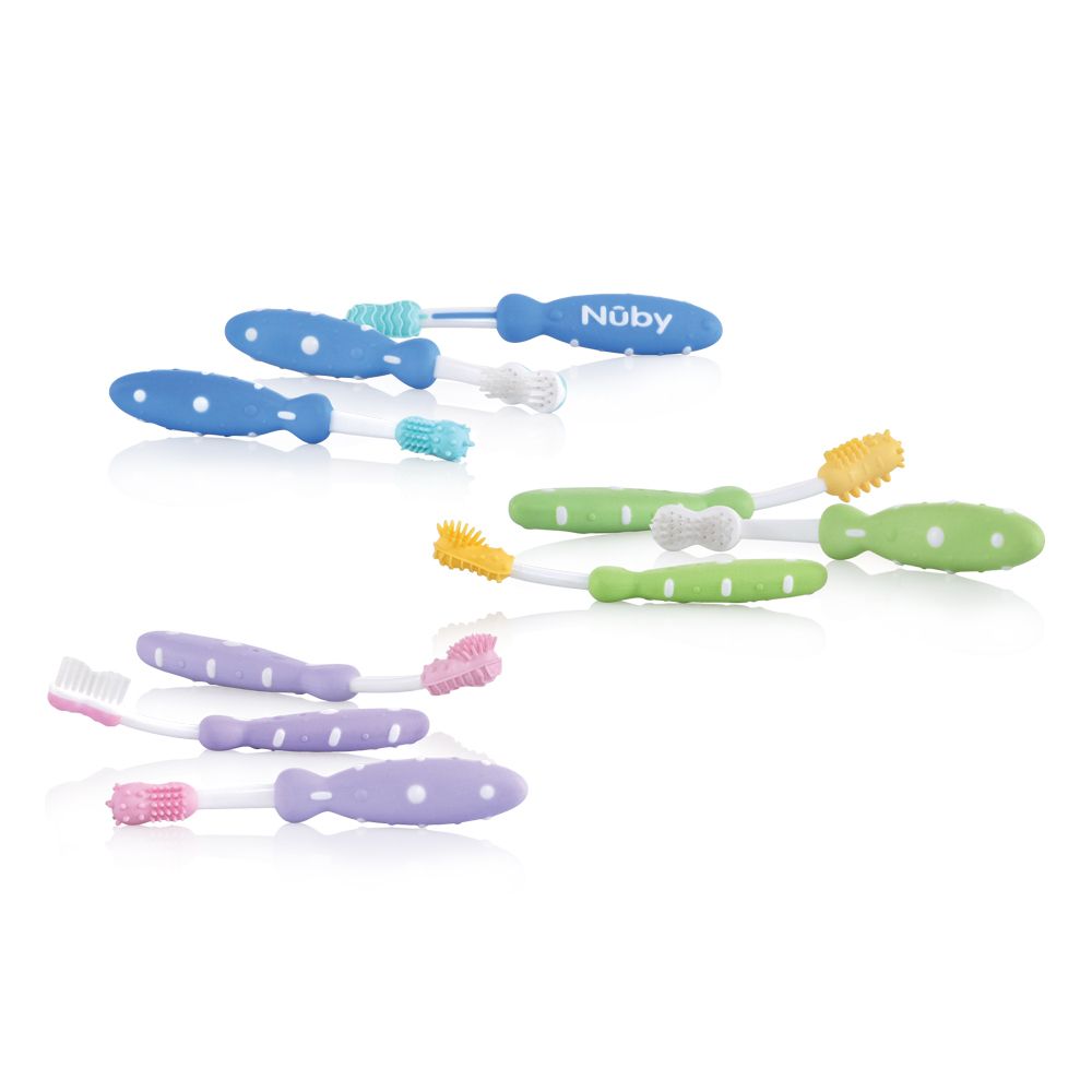 Nuby Tandenborstelset - 3 stuks - Blauw/Groen/Paars