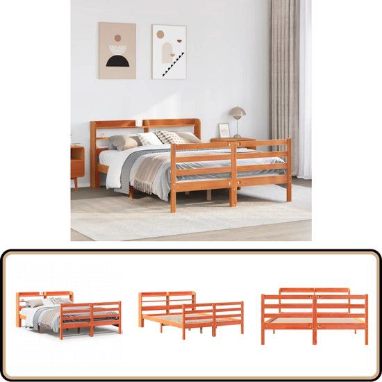 vidaXL Bedframe - Massief Grenenhout - Wasbruin - 120x190 cm