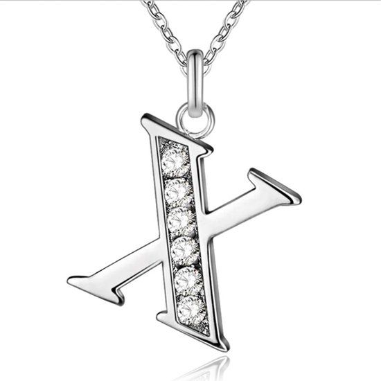 LGT JWLS Lookinggoodtoday Zilverkleurige Letter X Dames Ketting met Zirkonia