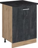 Vicco Keukenonderkast R-Line, Zwart beton/Goudkleurig Eiken, 60 cm met 1 deur antraciet werkblad