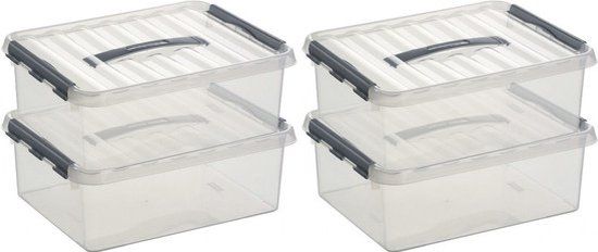12x Sunware Q-Line Opbergbox 12 liter - Transparant/Zilver - 40 x 30 x 14 cm