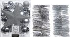 Kaemingk B.V. Décoration de Noël boules de Noël en plastique 5-6-8 cm avec étoile et guirlandes en aluminium argenté de 35 pièces - Décoration de sapin de Noël