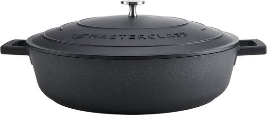 MasterClass Ondiepe Braadpan - Ø32cm - 5L - Zwart - Met Deksel