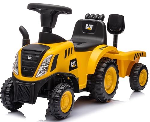 sun baby Loopauto Kinderschuifauto New Holland, tractor met aanhanger, kindervoertuig loopauto met claxon, kunststof (Geel-Zwart)