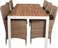 Bois tuinmeubelset tafel 90x205cm en 6 stoel Malin naturel, wit.