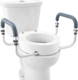 VEVOR Verhoogde Toiletbril, 88,9mm Hoog, Draagvermogen 136 Kg, voor Ronde Standaardtoiletten, Aluminium Leuning, met Eva-Armsteunkussen