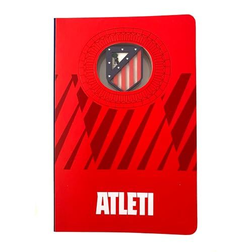 MOCIWORLD - Notitieboekje Atlético de Madrid met 3D-logo - Gebonden met stoffen rug en hoogwaardige afwerking - 120 ongelinieerde pagina's - Kleur: rood - Formaat: A6