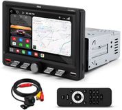 Pyle 1DIN Autoradio – 7 Inch Draadloos Apple CarPlay & Android Auto – Bluetooth – USB-C Snelladen – AM/FM Radio – Mirror Link – Inclusief Achteruitrijcamera