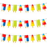 Folat IJsjes zomer thema feest slingers - Set van 3x stuks - 10 meter - IJslollies - feestartikelen hawaii party/tuinfeest