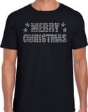 Bellatio Decorations Shoppartners Bv Glitter kersttrui t-shirt - zwart - voor heren - Merry Christmas - glitter steentjes / rhinestones - kerstkleding XL