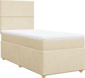 vidaXL Boxspring met matras stof crèmekleurig 90x200 cm