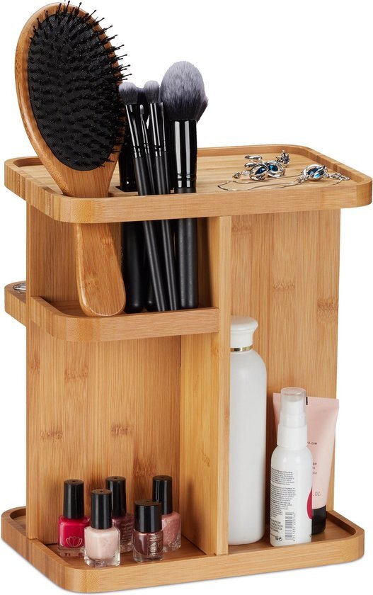 Relaxdays make-up organizer draaibaar - make up standaard - cosmetica toren - bamboe