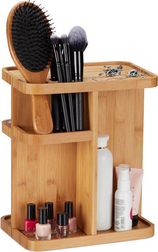 Relaxdays Make-up Organizer - Draaibaar - Bamboe - 31x25.5x18cm