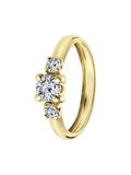 Lucardi Dames Ring met 3 zirkonia stenen - Ring - Cadeau - 9 Karaat - Geelgoud