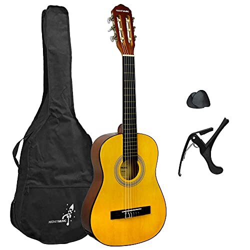 3rd Avenue Rocket 1/2 formaat klassiek gitaarpakket voor beginnerspakket met nylon snaren, tas, capo en plectrums, natuurlijk