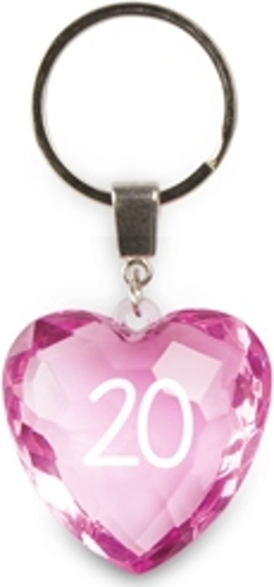 Miko Products sleutelhanger - 20 jaar - diamant hartvormig roze