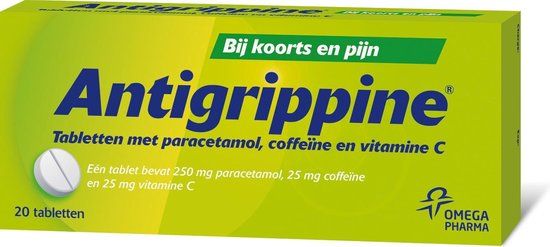 Antigrippine tabletten met paracetamol - Bij koorts en pijn bij griep en verkoudheid - 20 tabletten