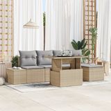 vidaXL Tuinbank Set Beige Polyrattan 4 Zitplaatsen