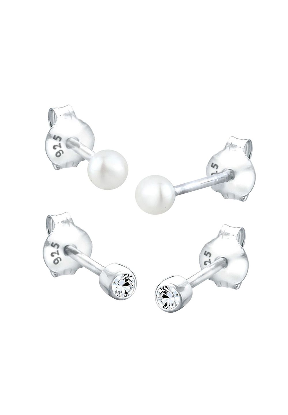 Elli Oorbellen Dames Oorsteker Set - 925 Sterling Zilver - Zoetwaterparel & Kristal